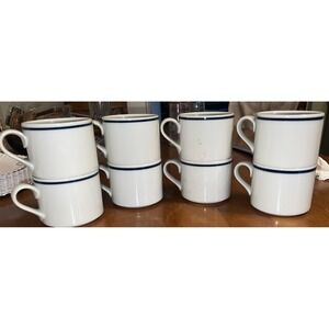 Set Of 8 Dansk White With Blue Bistro Mugs Coffee Cups Japan